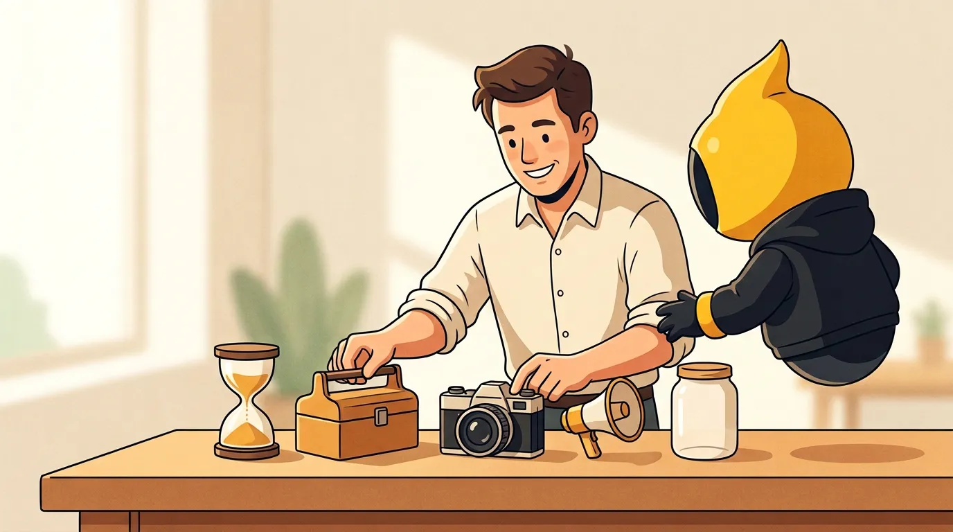 A small-business owner sorting time, tools, creative work, and promotion into a clear monthly budget
