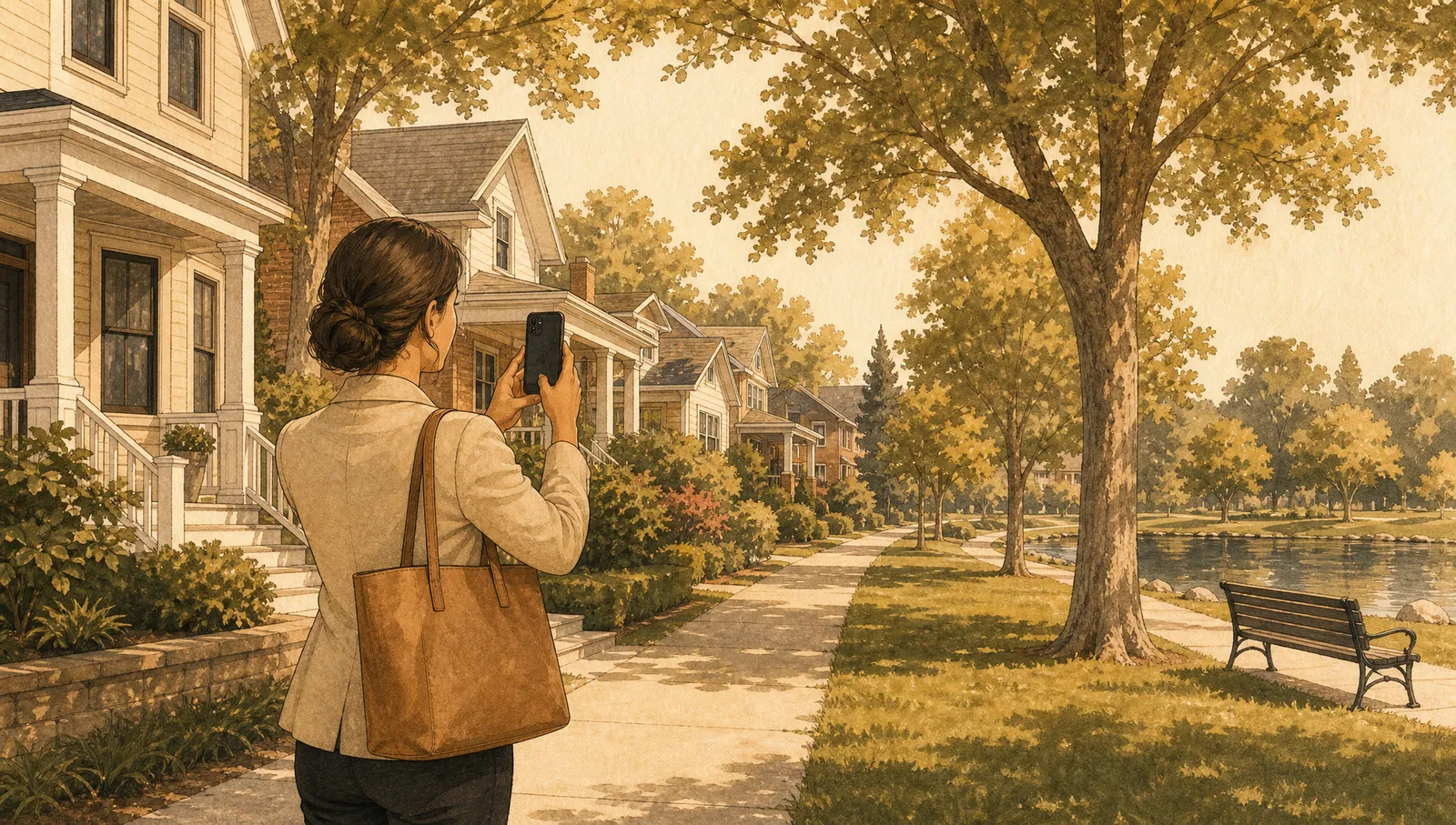 Real estate agent documenting authentic neighborhood details for social media content
