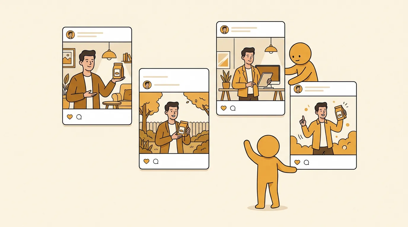 Consistent avatar and product visuals across Instagram posts